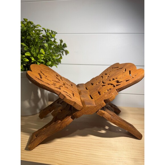 VTG Style India Wood Carved Ornate Book Stand Display, Boho, Farmhouse, Rustic - Picture 1 of 10